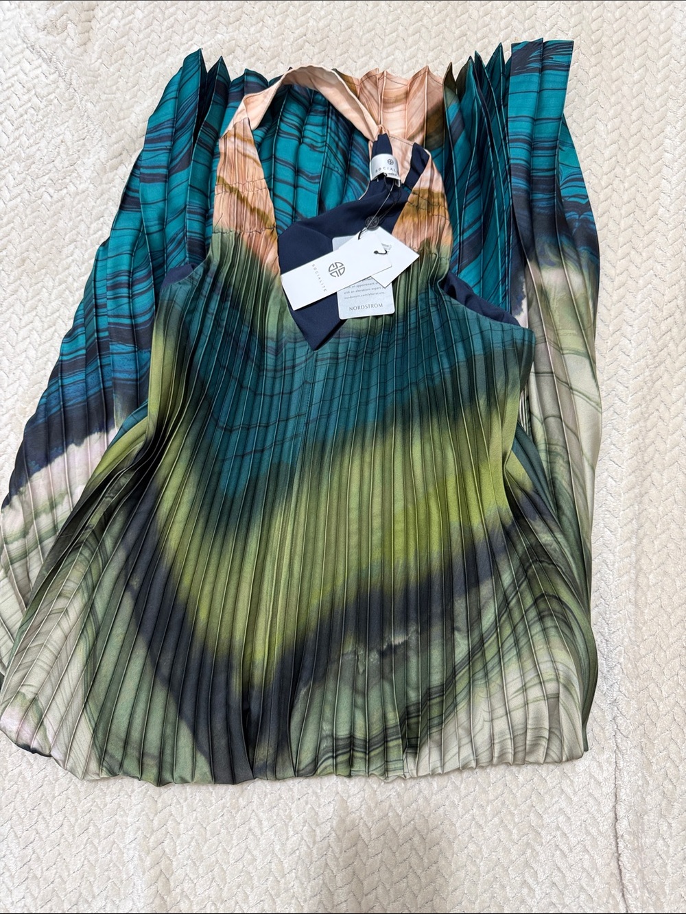 Socialite Pleated Halter Dress in Teal, Navy & Olive